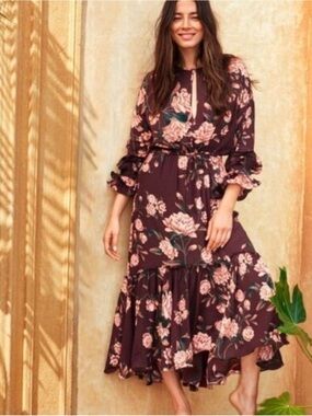 NWT Johanna Ortiz x H&M deep maroon floral ruffle dress, XS